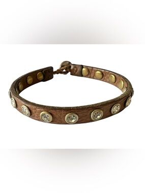 Streets Ahead Brown Leather Bracelet - Swarovski Clear Crystals and Gold Studs